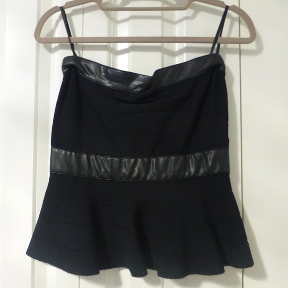 BEBE black bandage peplum tube top with faux leather trim - Picture 1 of 7